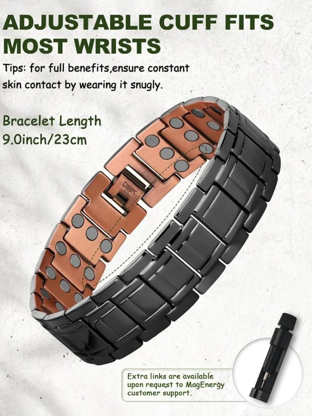 Men's Copper Magnetic Bracelet - 3X Strength, 99.99% Pure Copper Jewelry Gift
